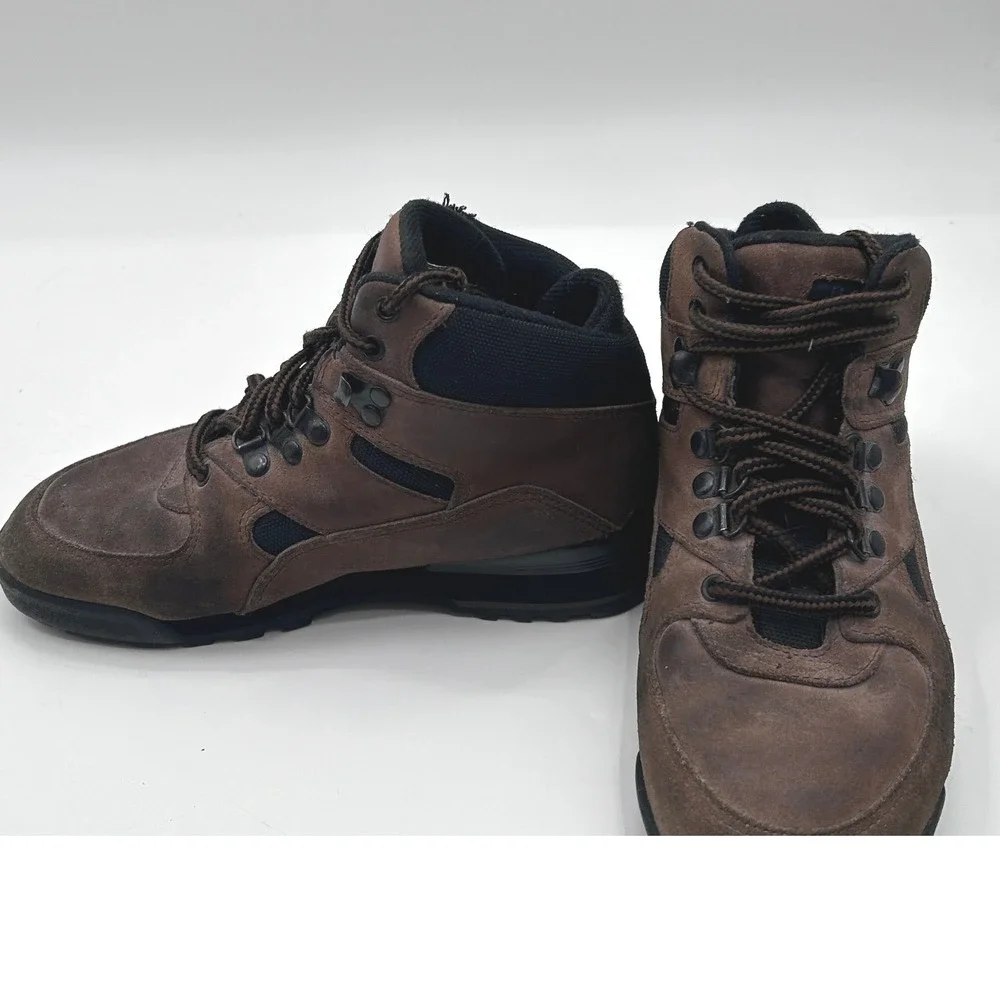USA Olympic Mens Brown Leather Hiking Boots Mid Top Lace Up Gorpcore Shoe